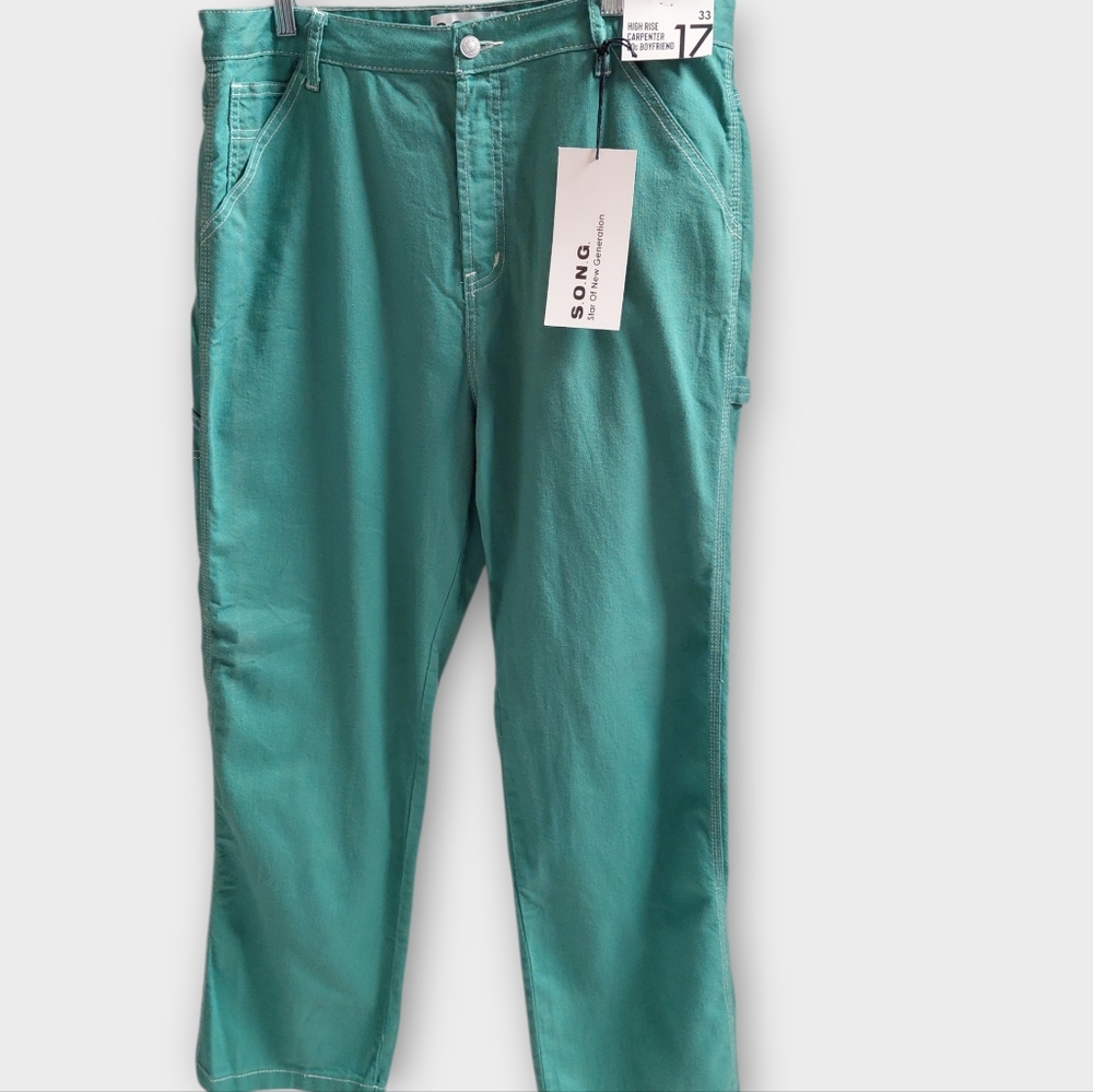 SONG Carpenter 90’s Boyfriend Green Jean Women's 100% Cotton  (P)
